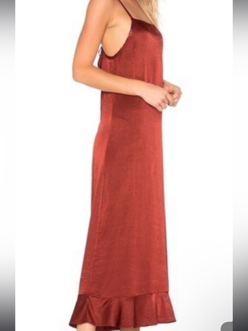 LACAUSA Rust Slip Maxi Dress with Tie Straps